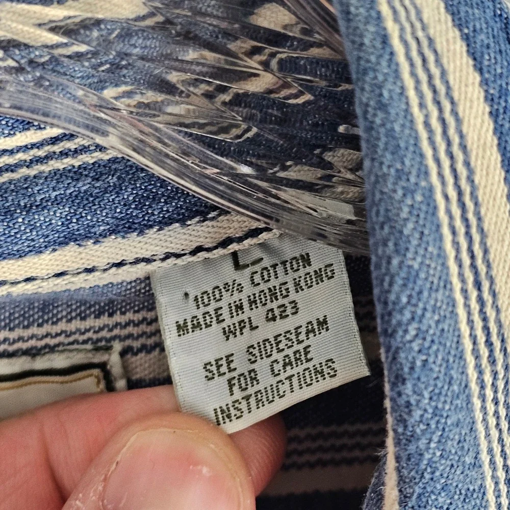 Levi's 90s Button Down Mens L Blue Striped Denim Workwear Long Sleeve Shirt